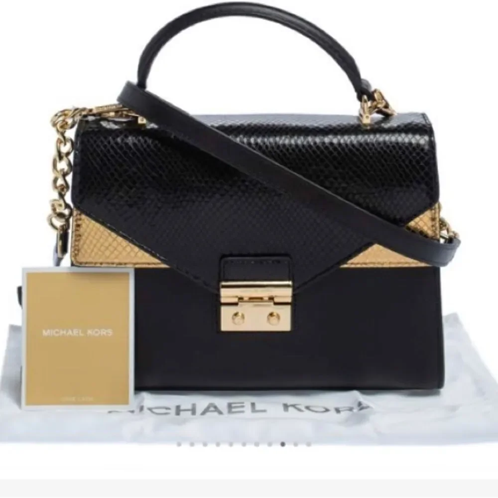 Michael Kors Black and gold python, Sloane crossbody
